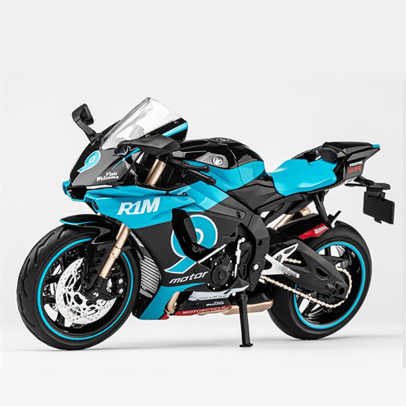 1/12 Yamaha YZF-R1M Alloy Racing Motorcycle Model Simulation Diecast Metal Cross-Country Motorcycle Model Sound and Light Kids Toy Gift