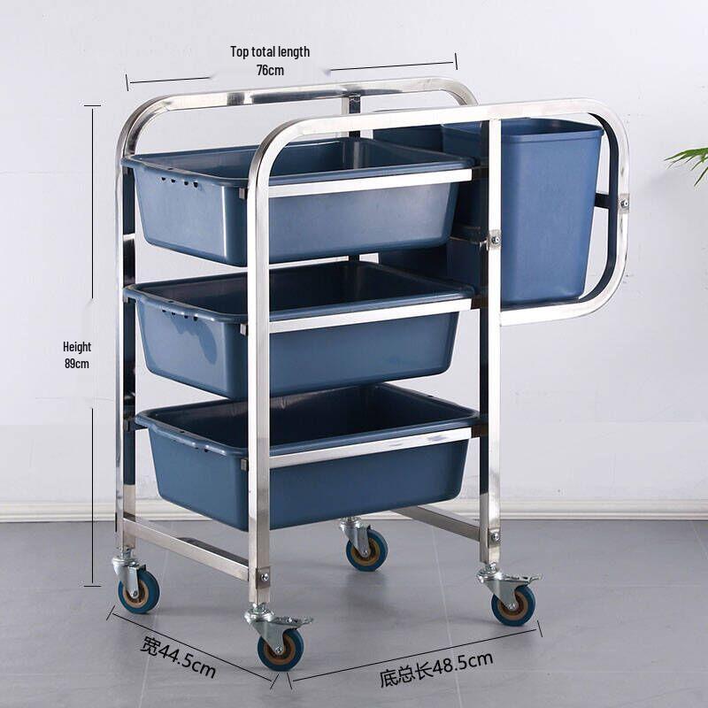 Three-tier Stainless Steel Service Cart: Meal, Food, Beverage, and Dish Collection Trolley for Restaurants and Hotels.