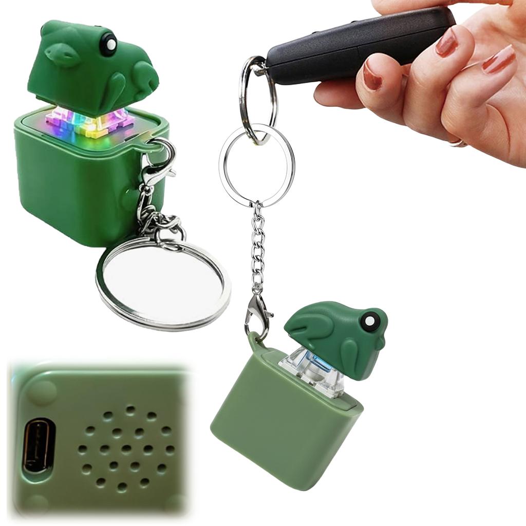 Rechargeable Keyboard Clicker Frog Fidget Toys Keychain with Sound LED Lights Portable Click Button Keychain for Kids Adult Gift
