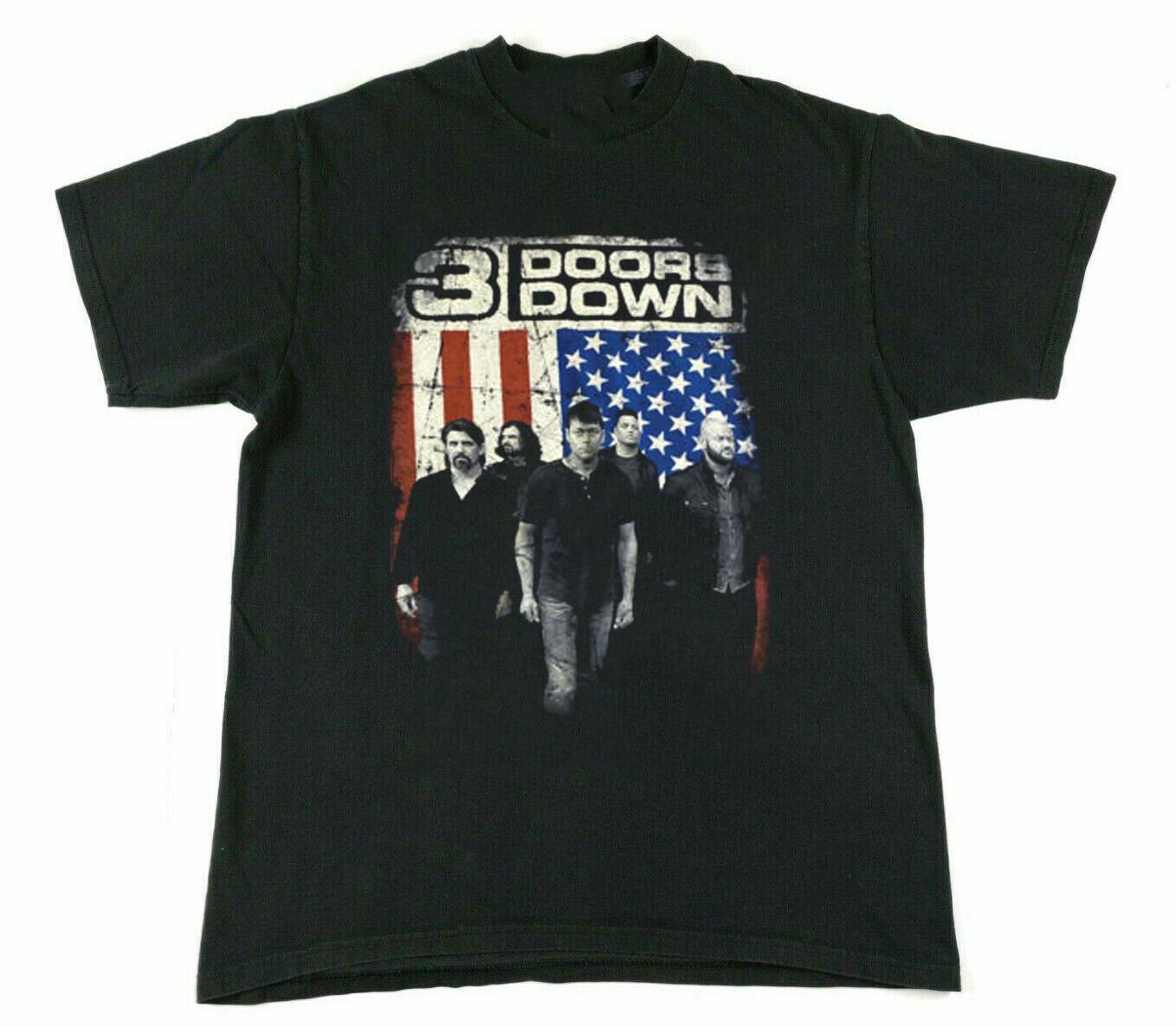 VTG 3 Doors Down Band American Flag Gift Fans Black All Size T-shirt XL