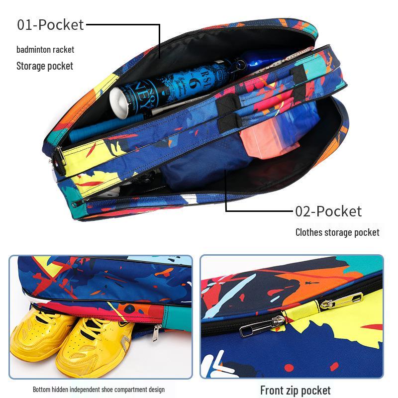 Korean Style Single Shoulder Badminton & Tennis Backpack for 3-6 Rackets - Portable Unisex Bag