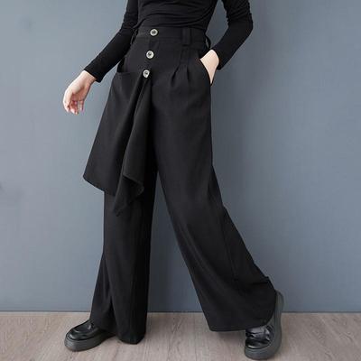 Nero taglia forte vintage Primavera Autunno Vita Alta gamba larga Gonna Pantaloni Donna Pantaloni Larghi Casual