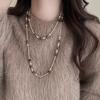 Handmade Layered Tigers Eye Brown Pearl Necklace 118cm Long Chain Minimalist Chic Statement Jewelry Women Daily Wear