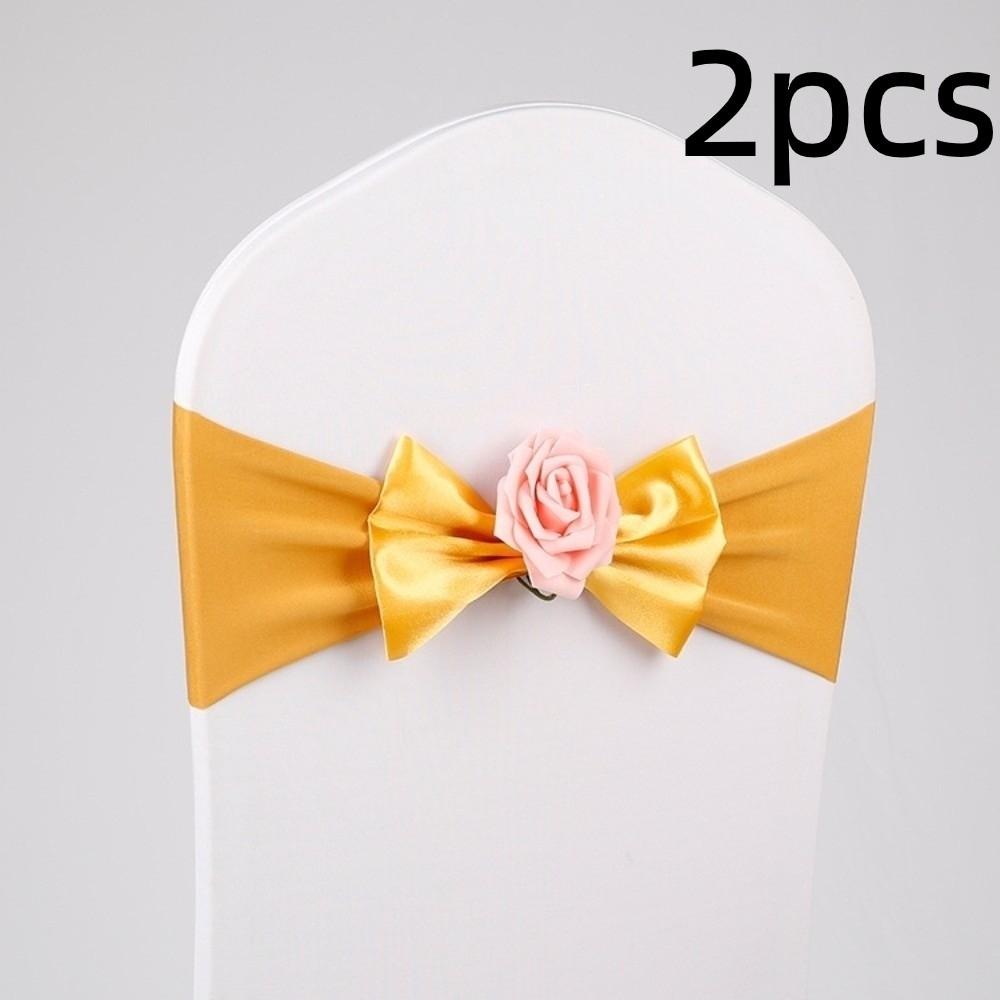2pcs Vintage Satin Chair Sashes Band Multicolor Chair Back Flower Durable Chair Bow Tie Birthday