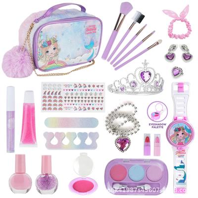 22pcs Makeup Sets For Kids Washable Cosmetics Princess Crown Necklace Ring Earrings Makeup Toys For