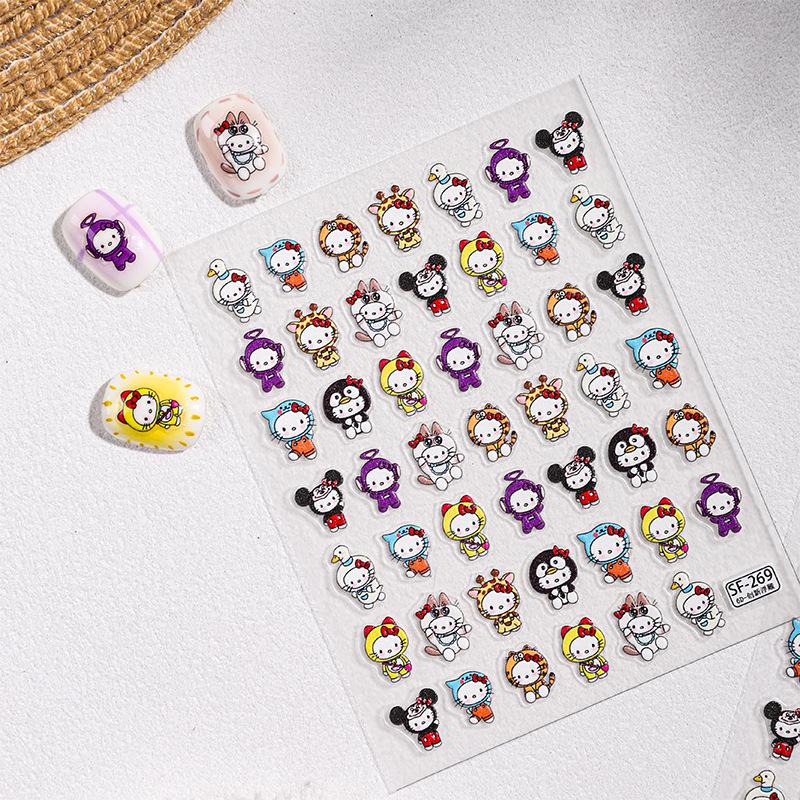Sky Kitty Cat Costume Nail Art Stickers: 6D Embossed Cartoon Animal Headgear - Cute DIY Decor.