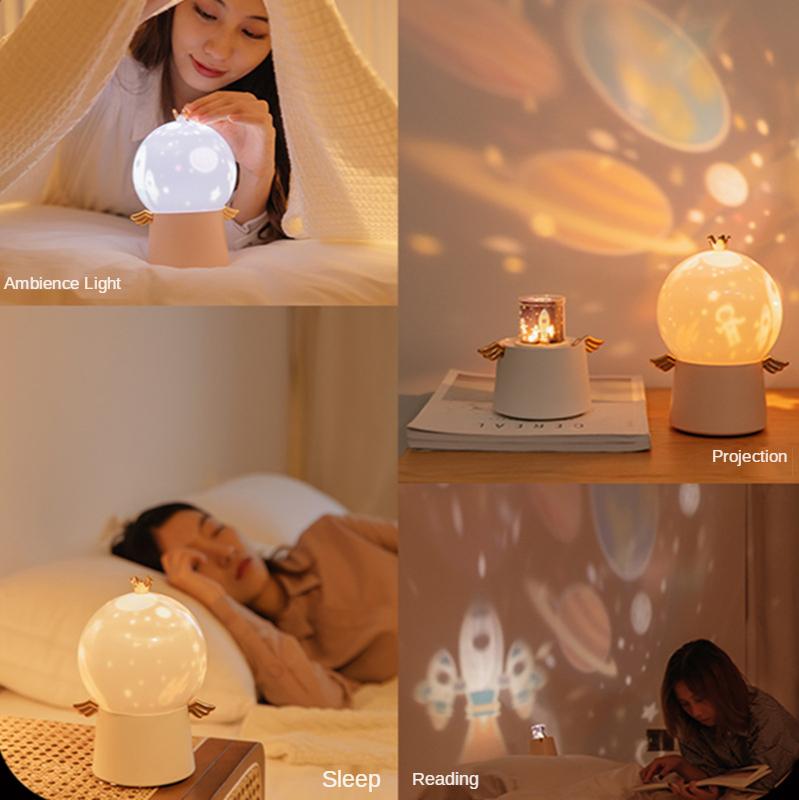 Guardian Angel Projection Lamp USB Charging Music Starry Sky Light Children's LED Colorful Rotating Music Box Night Light