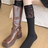 White Calf Socks, Women's Lace Ballet-style Thigh-high Socks with Long Boots, Spring and Summer Thin Boot Socks Patchwork Pile Socks