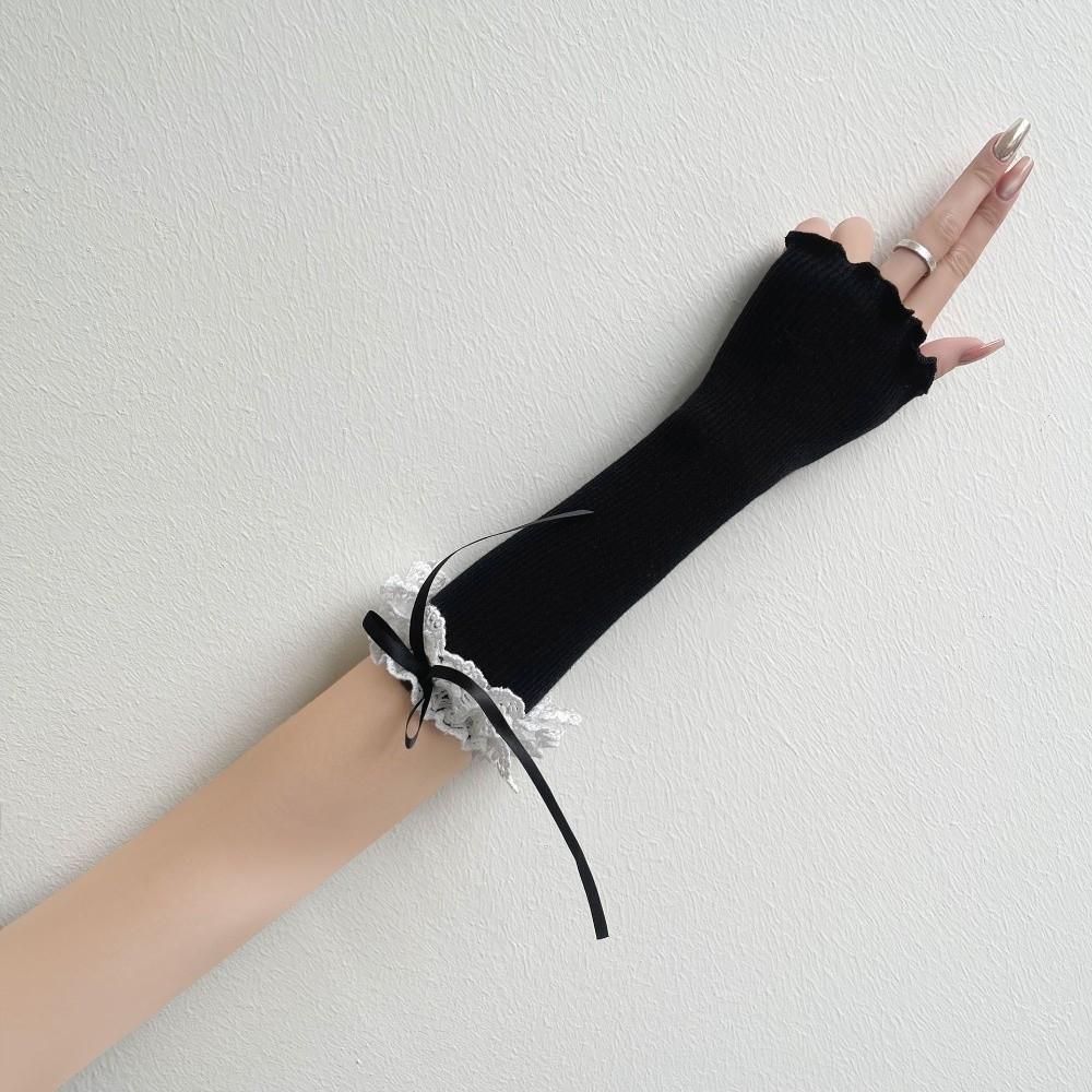 Long Length Ruffle Sleeves For Women Elastic Lace Elbow Sleeves Elegant Warm Arm Warmers
