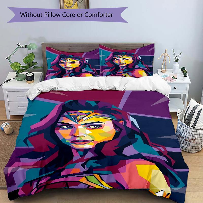 3pcs Wonder Woman Cover Set, Bedding Set, Soft Comfortable Duvet Cover, For Bedroom, Guest Room (1*Duvet Cover + 2*Pillowcases, Without Core