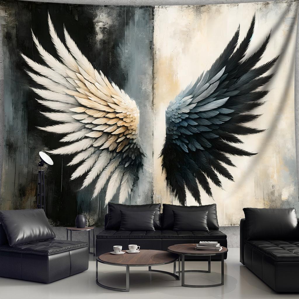 VIKAMA Vintage Art DualTone Angel Wings Tapestry Bedroom Living Room Studio Backdrop Home Decor Wall Hanging