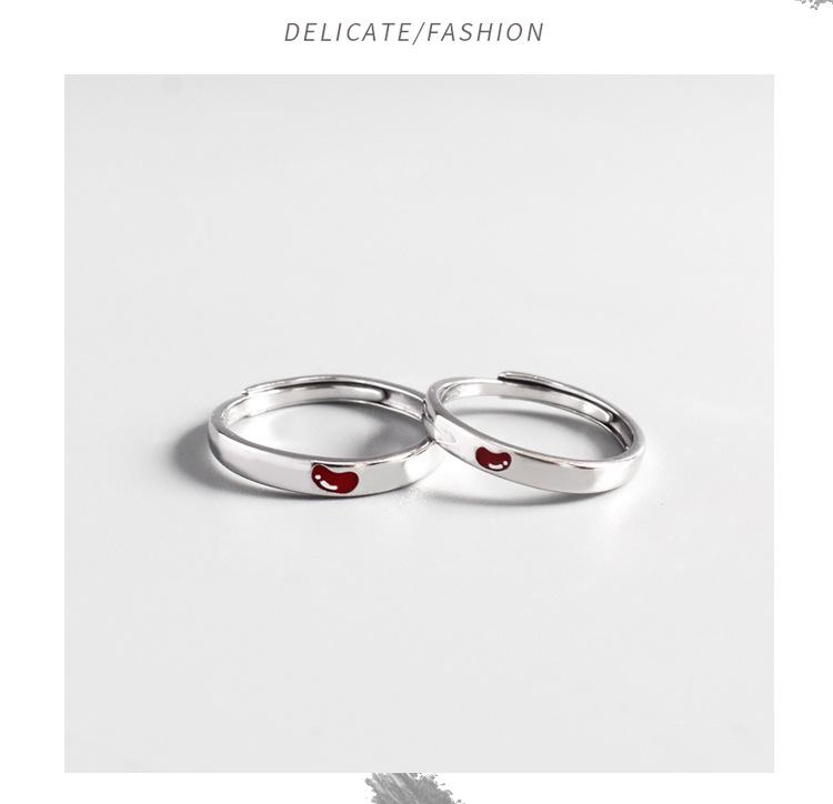 S925 Sterlingové stříbro Akáciové fazole Nastavitelné prsteny pro páry pro muže a ženy - Nadčasový design červených fazolí
