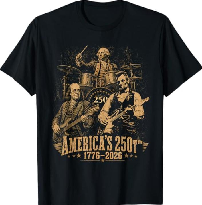 250 Years Patriot Guitar Drum Band American Flag 1776 2026 T-Shirt XXL