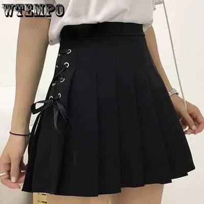 Black A-line Pleated Skirt Women High Waist Lace Slim Fresh Sweet Sexy Hot Office Lady Preppy Style Korean Fashion Spring Summer