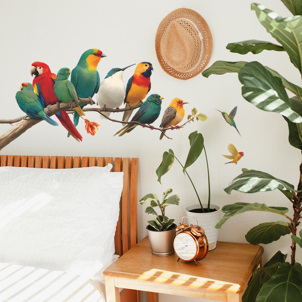 Bright-feathered Parrots and Hummingbirds In The Living Room Entrance Hall Home Decoration and Beautification Stickers