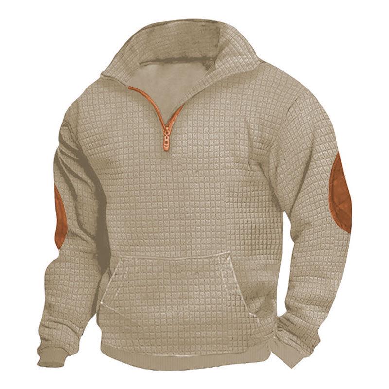 2026 Autumn/Winter Men's Casual Plaid Zipper Suede Plush Jacquard Hoodie