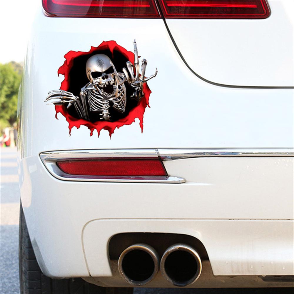 2~5PCS Car Stickers Skeleton Skull In The Hole Funny Colorful Car Auto Decals Hole Horror Skull Car Sticker