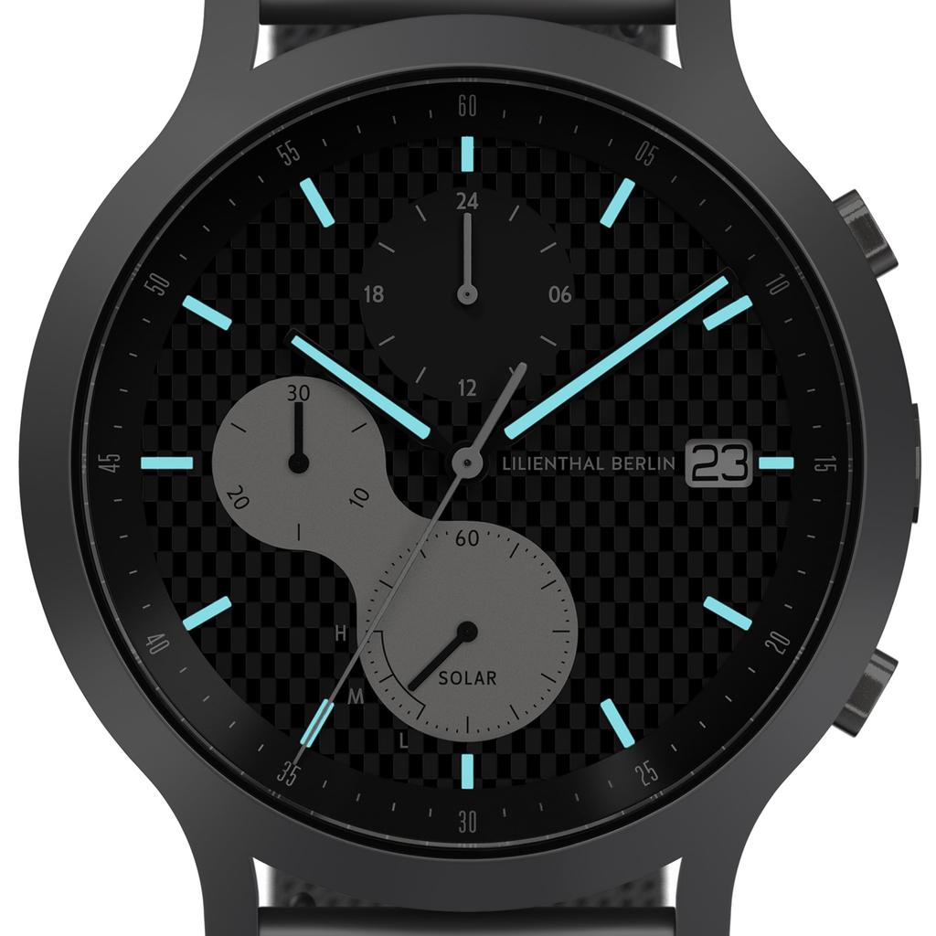 Lilianthal Berlin Solar Chronograph Watch with Date Limited Made in Silver Men's Display, Edition, Germany, C01-LE-SLR-3-B023A,