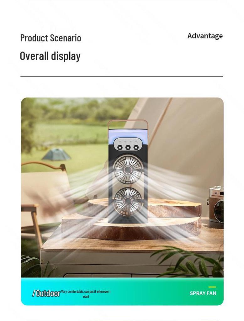 High-Power Silent Dual-Head Fan with Humidification for Home, Office, and Camping