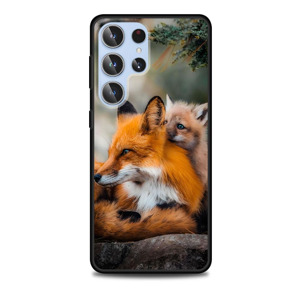 Cute The Fox Animal Case for Samsung Galaxy S23 S21 S20 FE S24 S22 Ultra S10 S10e S9 Plus Soft Black TPU Phone Cover Bumper