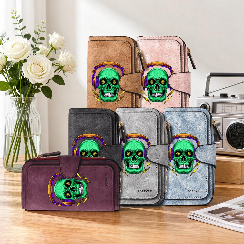 Cool Skull Printed Long Wallet Fashion Portable Card Holder Zipper Purse