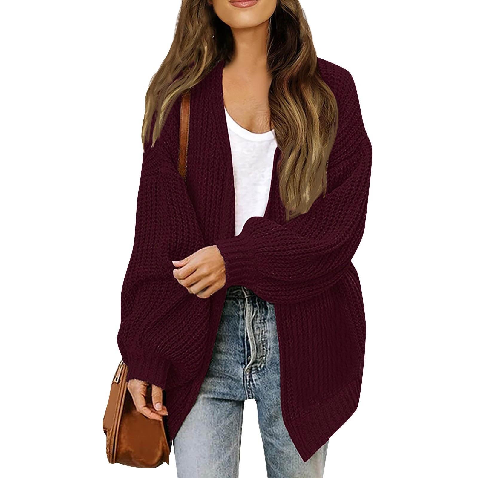 

Женский однотонный свитер из грубой шерсти с карманами и рукавами, вязаный кардиган для женщин L