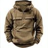 Men's Hooded Multi-Pocket Leather Patch Sweatshirt - European & American Style