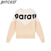 BITCED Women's Winter Colour-Blocked Fleece-Lined O-Neck Sweatshirt
