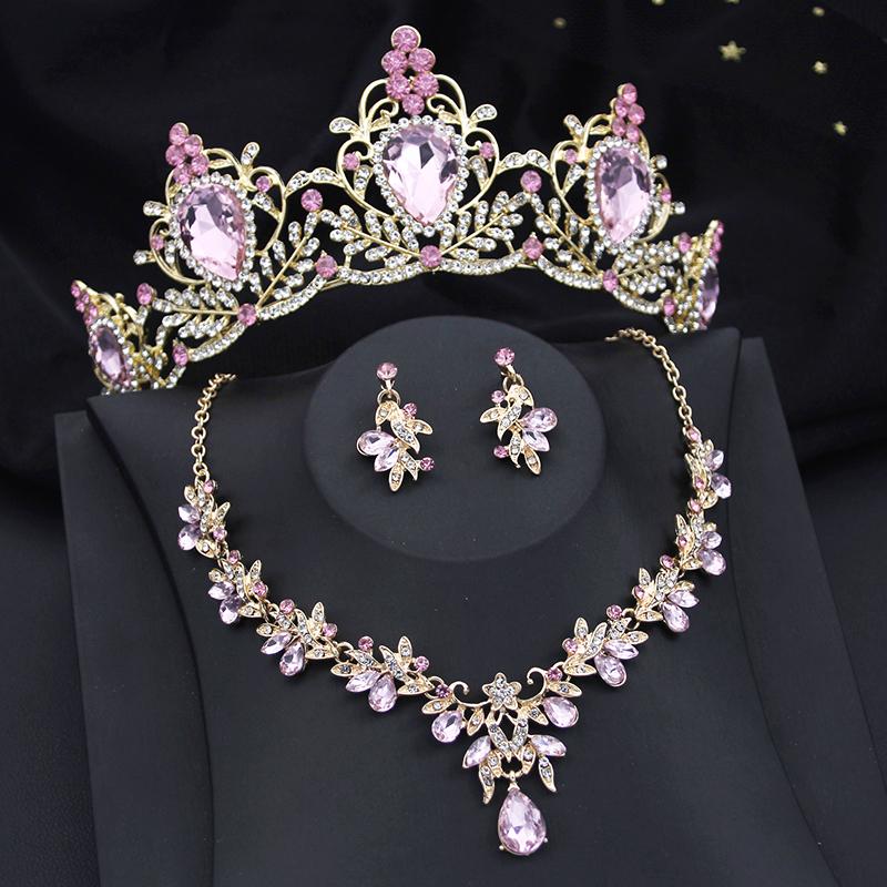 Water Drop Bridal Jewelry Sets Luxury Tiaras Crown Necklace Earrings Wedding Dress Dubai Jewelry Set Costume Accessories