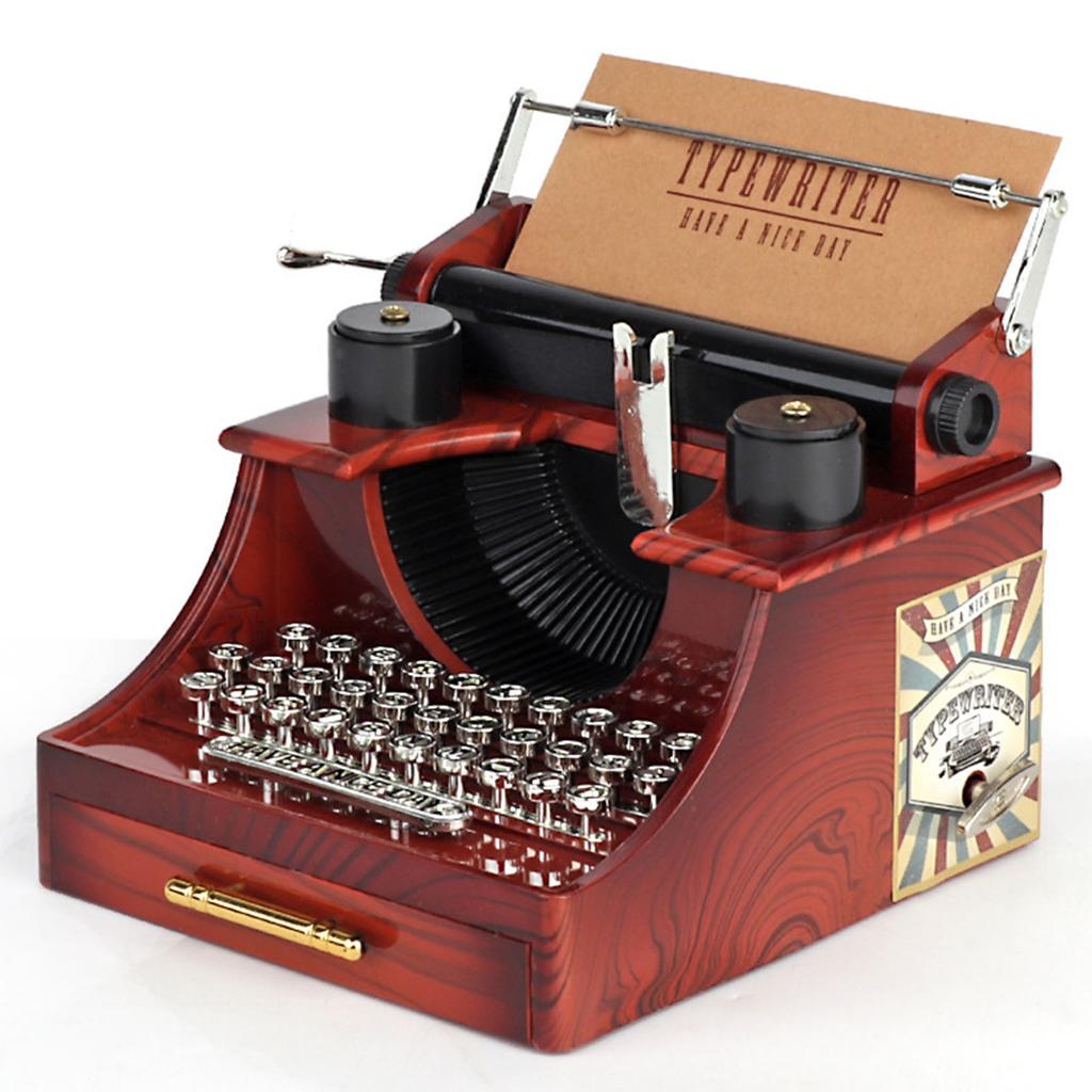 Vintage Typewriter Music Box with Drawer Wind Up Dynamic Typewriter Musical Box for Home Table Desk Decoration YL2021