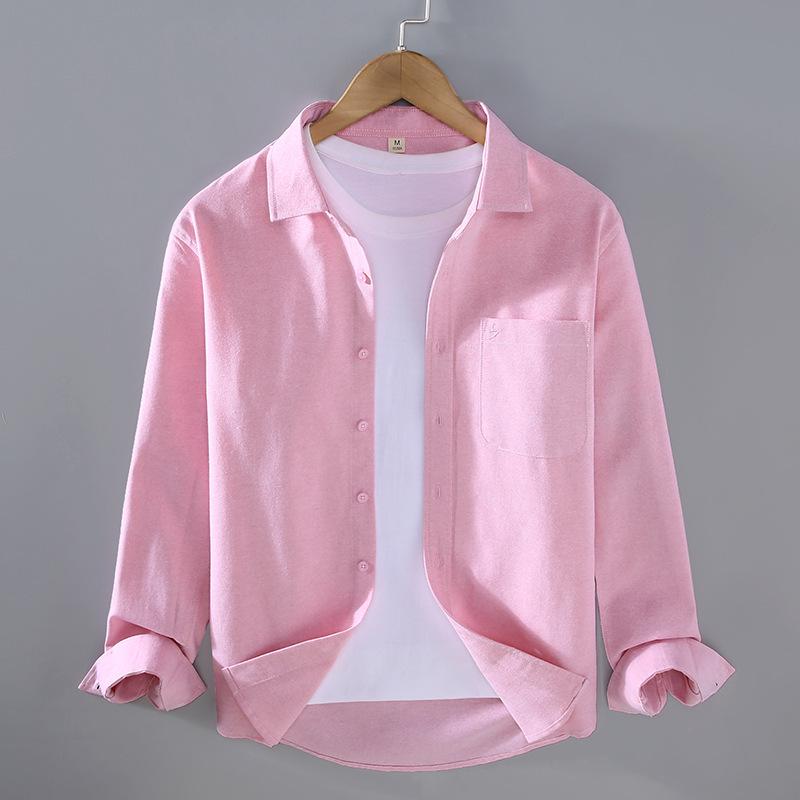 Men's High-End Oxford Long-Sleeve Shirt - Pure White Japanese Hong Kong Style - Spring/Autumn Casual Top