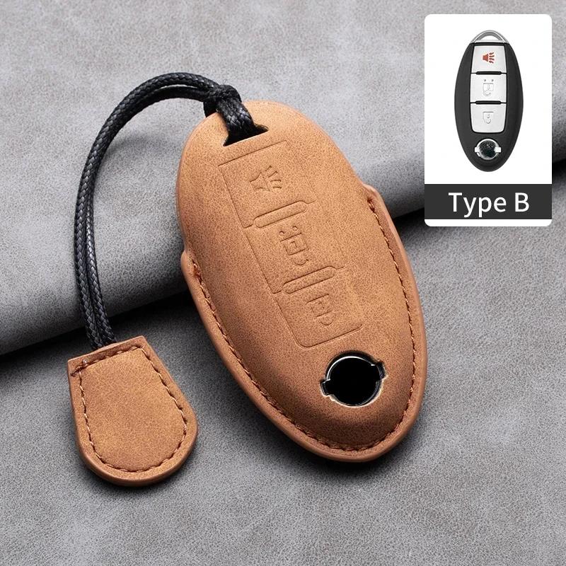 Leather Car Remote Key Case Cover Shell for Nissan Versa Maxima Altima Rogue Armada Sentra Murano for Infiniti FX35 QX60