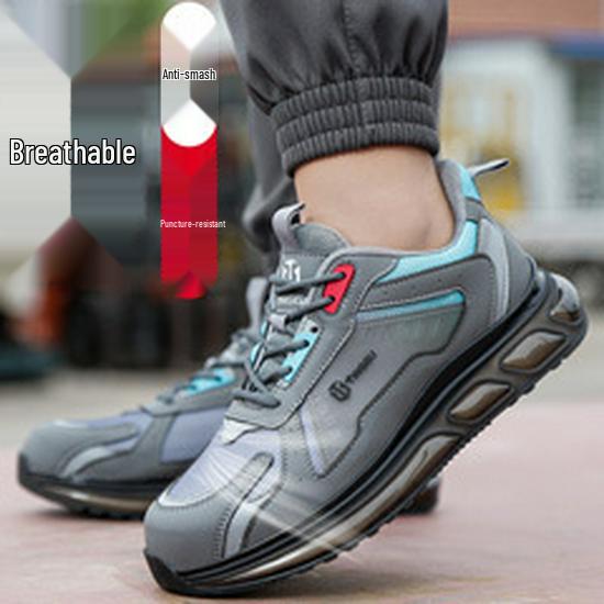 Men's Black High-Top Cowhide Steel Toe Cap Safety Shoes, Anti-Static, Anti-Smash, Anti-Puncture.