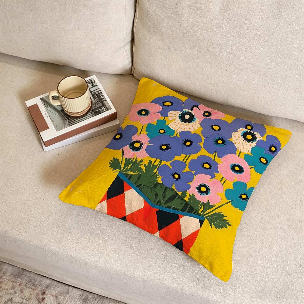 PBlooming Blue Anemone Cushion Cover Linen DoubleSided Pillowcase Sofa Cushion Cover MultiSize Home Decor