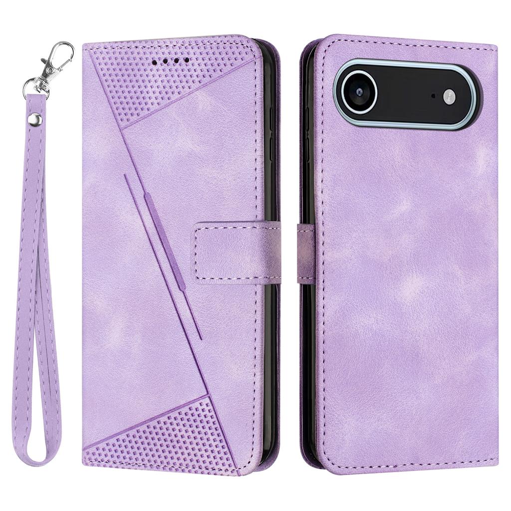 For iPhone 17 Air Leather Case Imprinted Triangle Phone Cover with Hand Strap