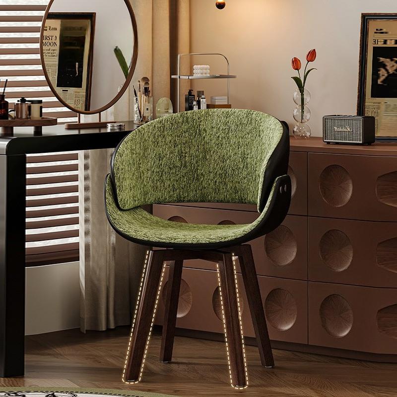 Swivel Solid Wood Vanity Stool with Backrest, Rotating Makeup Chair Comfortable Dressing Table Bench for Bedroom Home