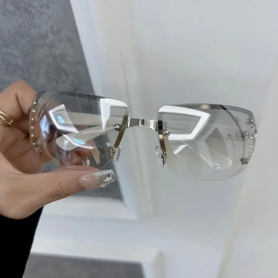 Minimalistische Eckige Designer Sonnenbrille Damen Herren Randlos Bunte Sonnenbrille Weiblich Männlich Marke Mode