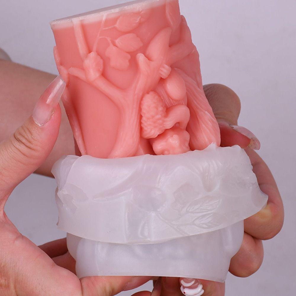 Silicone Koala Stump Candle Mold Cylinder Resin Mold Squirrel Candle Mould  Home Decor