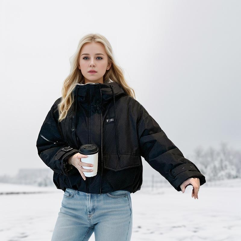 2024 зимняя женская короткая хлопковая куртка женская однотонная теплая утепленная парка — фото 4