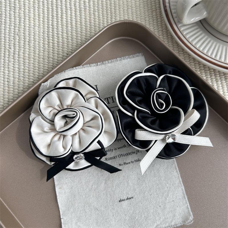 Broche Laço Camélia Tecido Preto Branco Luto Funeral Corsage Alfinete Francês Sofisticado Elegante Bolsa Roupas Acessórios Cachecol Broche
