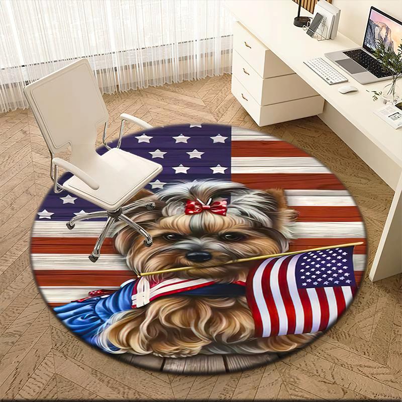 1pc American flag patriotic pet Round carpet Painted Printed circular carpet, home door mat, outdoor travel protection carpet