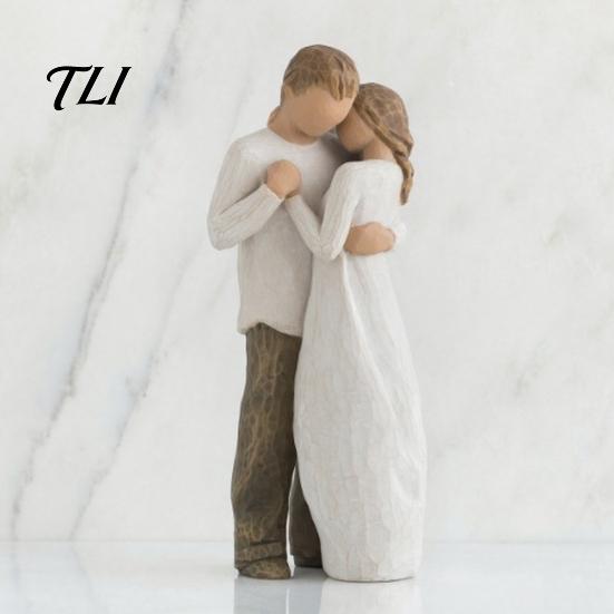 Gift for Valentine Day Wooden Texture Resin Figurine, Hand Carved Mother & Child/Family/Couple/Dog Owner Decorative Statue Office Statue,