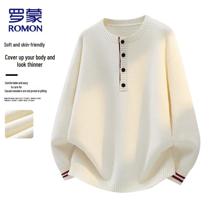 ROMON Men's Casual Henley Collar Knit Sweater
