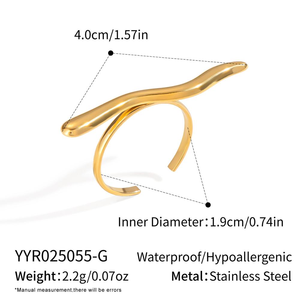 Stainless Steel Line Ring Unisex Wavy Strip Open Ring Minimalist Trendy Hip Hop Street Performance Hand Jewelry Accessories Gift