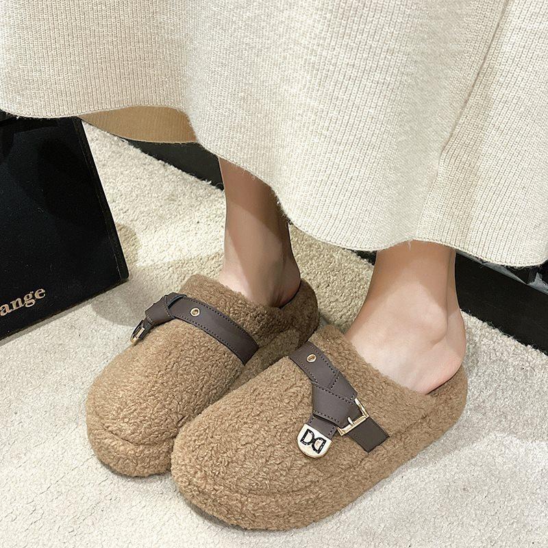 Niche Cotton Slippers New Thick-soled Internet Celebrities 2025 Wool Slippers Women Wear Autumn and Winter Versatile Lamb Wool Bag Head