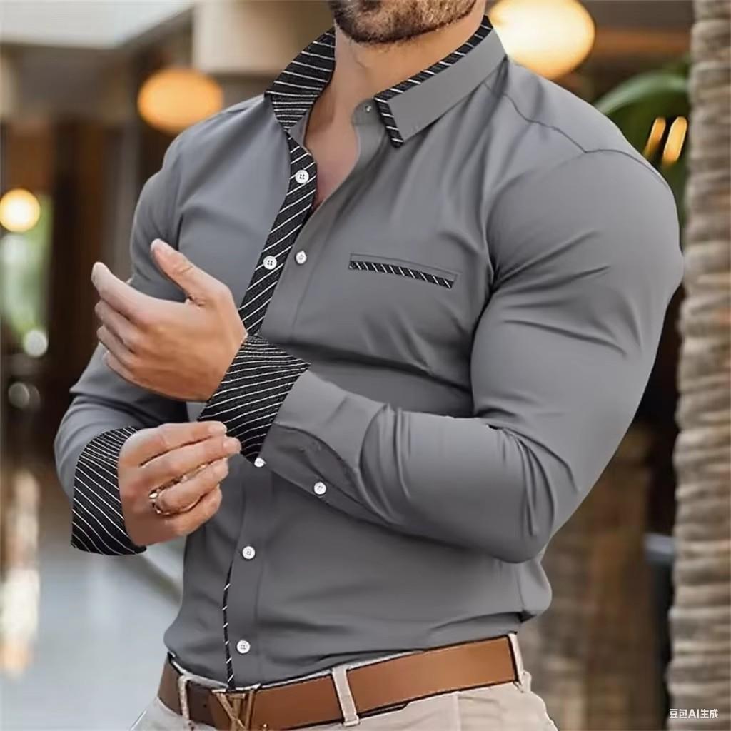 Herren Lässiges Langarm 3D Digitaldruck Lässiges Hemd Tasche Nähte Oberteile Hemd