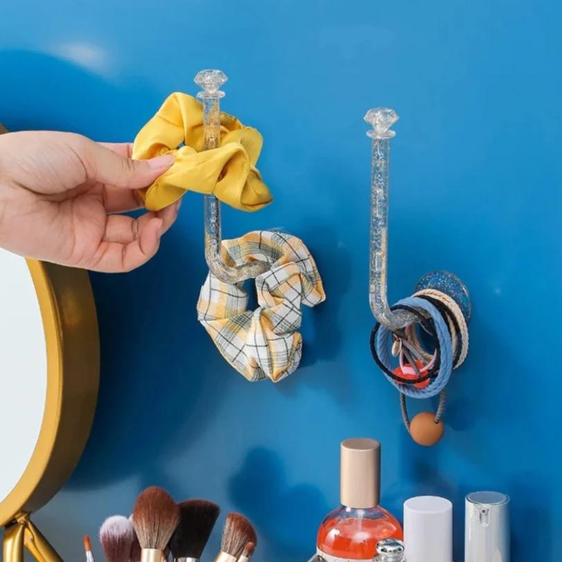 New Crystal Wall Hair Rope Holder Rack Multi-purpose Jewelry Necklace Bracelet Organizer Stand Wall Key Cloth Bag Hanger Hook