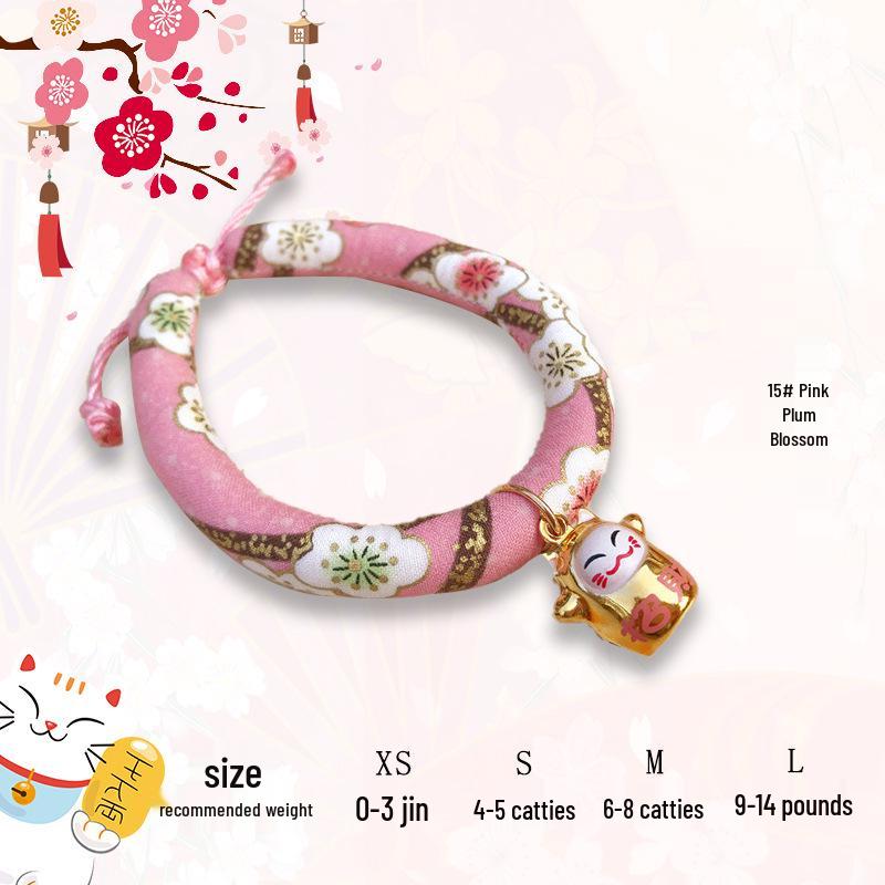 Maneki-Neko Style Pet Collar with Bell - Japanese & Korean Inspired for Cats and Dogs