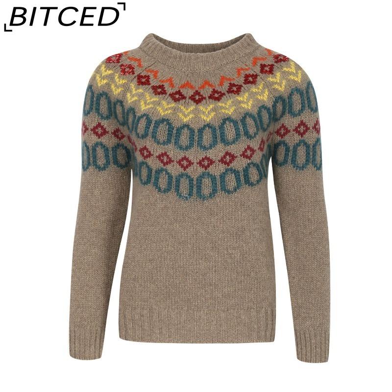 BITCED Women's Sweater - O-Neck Color-Blocked Oversized Fashion Pullover Knit