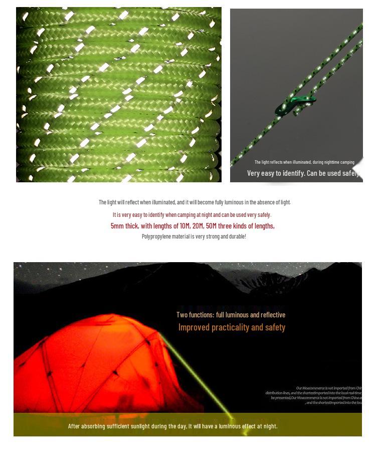 50m Luminous Reflective Camping Rope: Thickened, Windproof Tent & Awning Fixing Rope